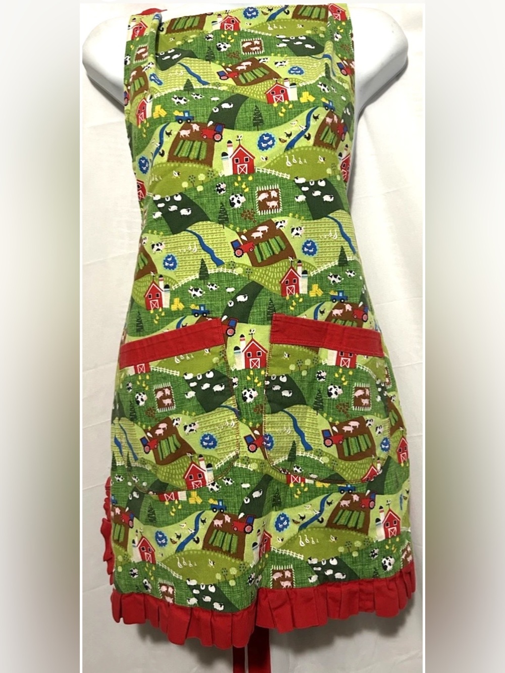 Homemade Bib Apron Country Cottage Barnyard Cows Pigs Ducks Chickens Reversible